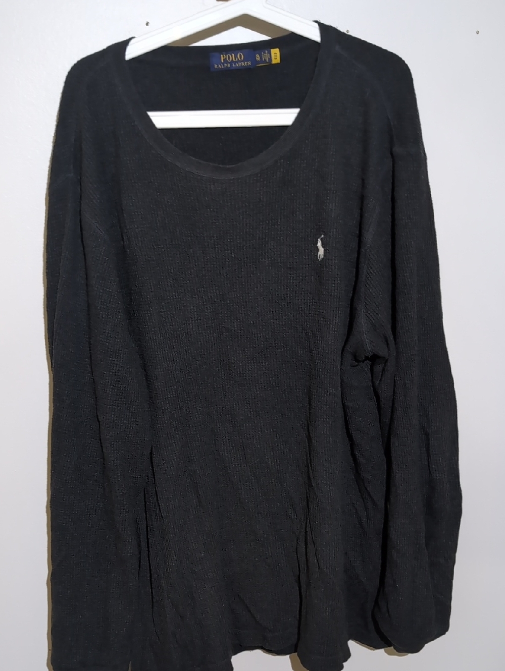 Polo by Ralph Lauren Black Waffle Knit Long Sleeve Crew